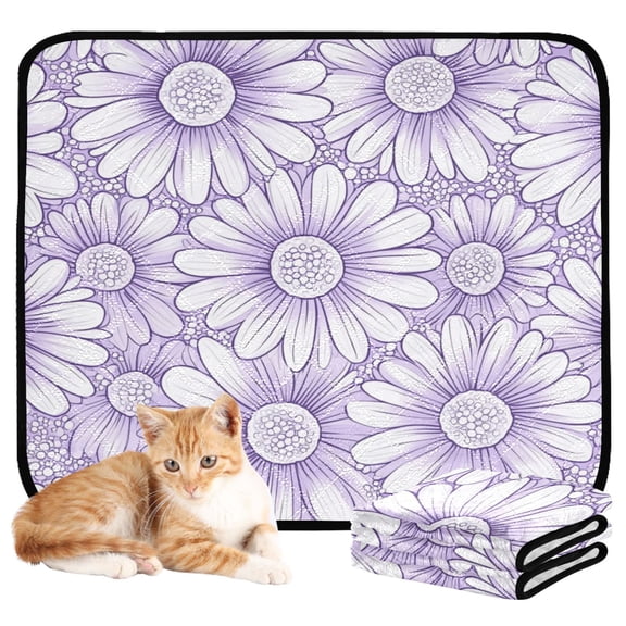 Qxltty A Pattern with Pale Purple Daisies Cat litter Pads Pet Set of 3 Diaper Mats Center Anti-leakage Layer Absorbent Soft and Comfortable