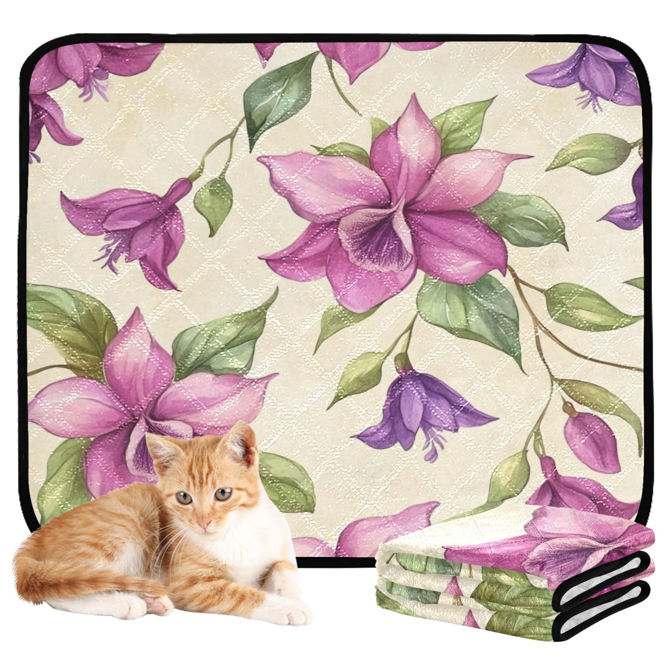 Qxltty A Pattern with Watercolor Fuchsia Orchids Cat litter Pads Pet Set of 3 Diaper Mats Center Anti-leakage Layer Absorbent Soft and Comfortable