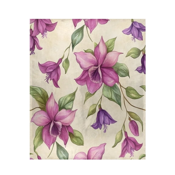 Qxltty A Pattern with Watercolor Fuchsia Orchids Soft Cozy Fluffy Blankets for Couch Sofa Chair Bed Camping Picnic Travel Lightweight Bed 5060inch