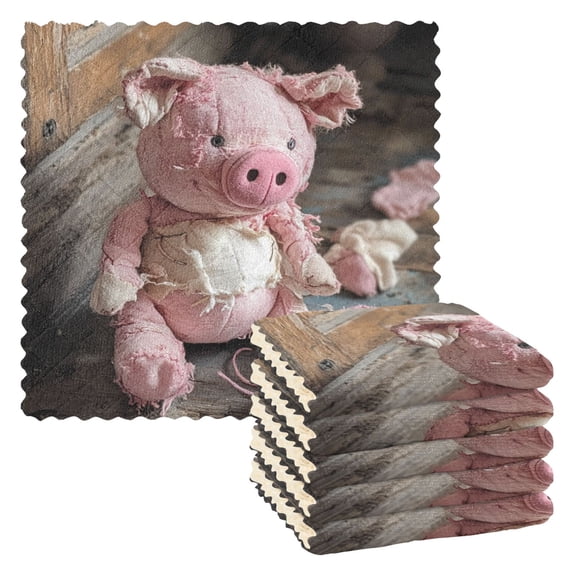 Qxltty A Pink Piggy Doll Kitchen Towels Set of 6 Ultra Soft Absorbent Quick Drying Dish Cloths 11 x 11in