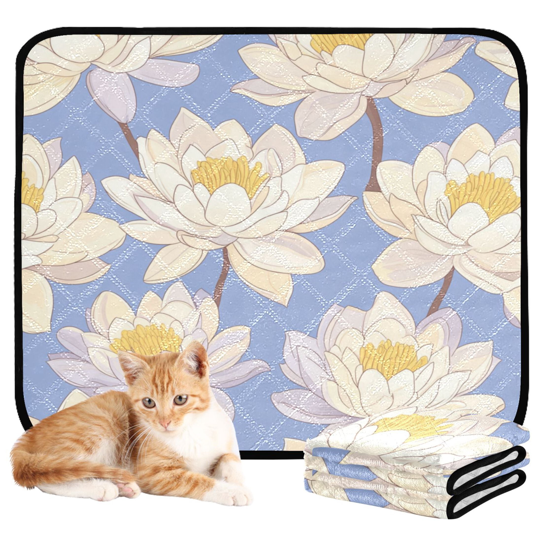 Qxltty A Seamless Pattern Of Water Lilies Cat litter Pads Pet Set of 3 Diaper Mats Center Anti-leakage Layer Absorbent Soft and Comfortable