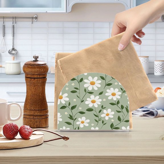 Qxltty A Seamless Pattern Of White Daisies Acrylic Napkin Holder Set of 1 Transparent Dining Table Kitchen Cafeteria Home Decor 4.1x4.9x1.97in