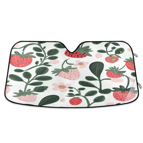 Qxltty A Seamless Pattern with Cute Strawberries Car Windshield Sunshades Foldable UV Rays Sun Visor Protector Keep Your Vehicle Cool 55×27.6in