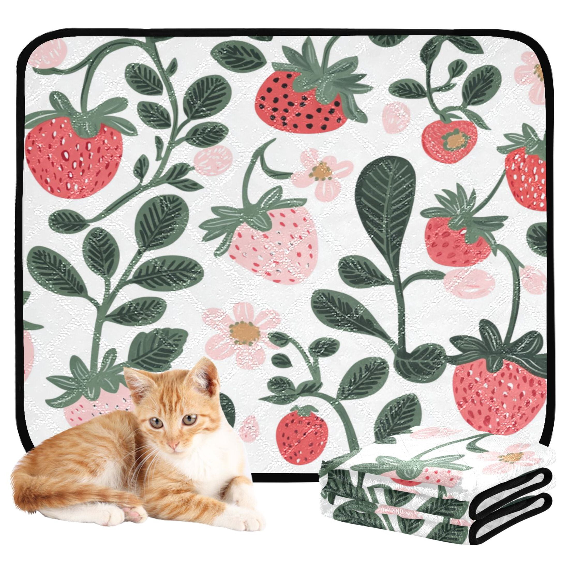 Qxltty A Seamless Pattern with Cute Strawberries Cat litter Pads Pet Set of 3 Diaper Mats Center Anti-leakage Layer Absorbent Soft and Comfortable
