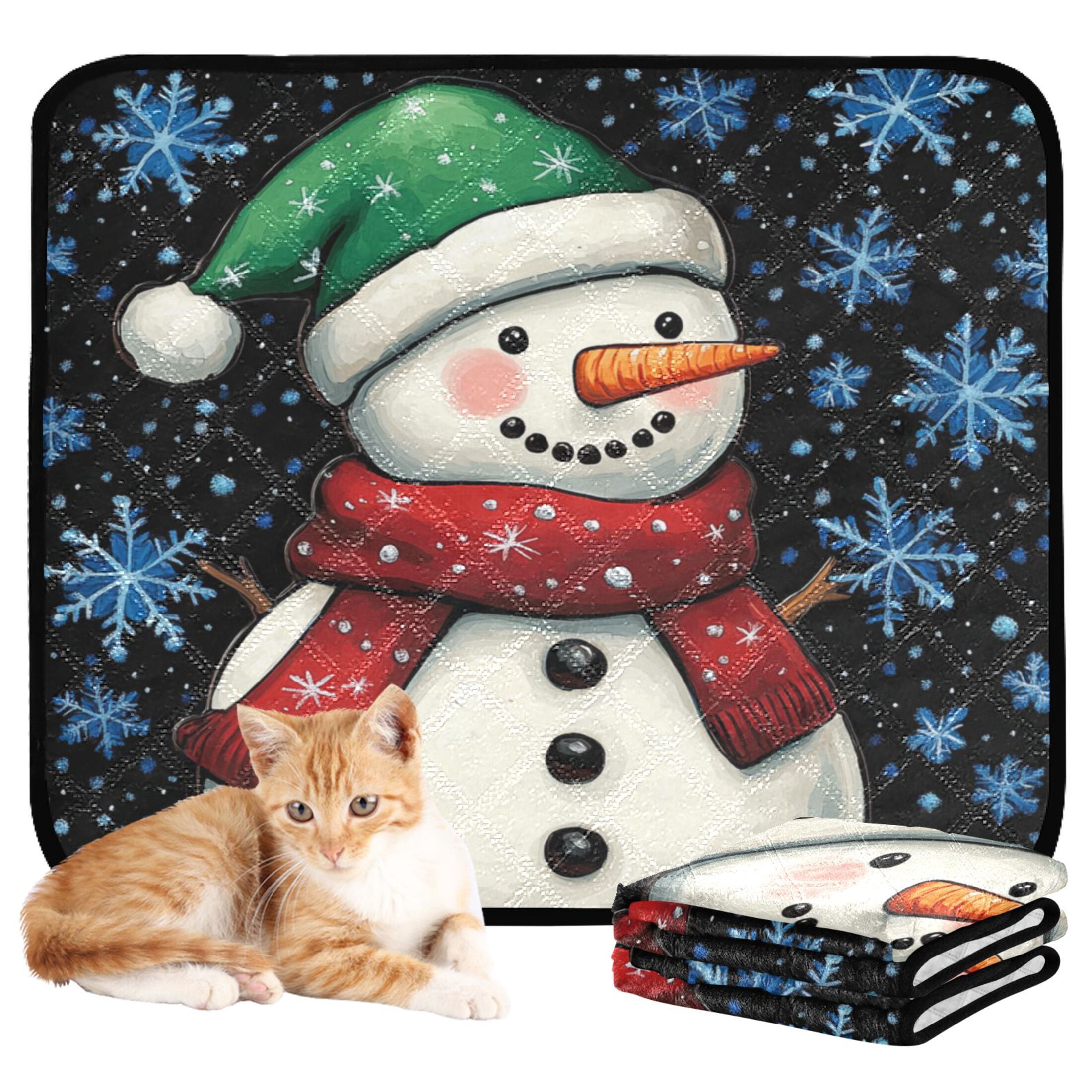 Qxltty A Snowman with A Green Christmas Hat Cat litter Pads Pet Set of 3 Diaper Mats Center Anti-leakage Layer Absorbent Soft and Comfortable