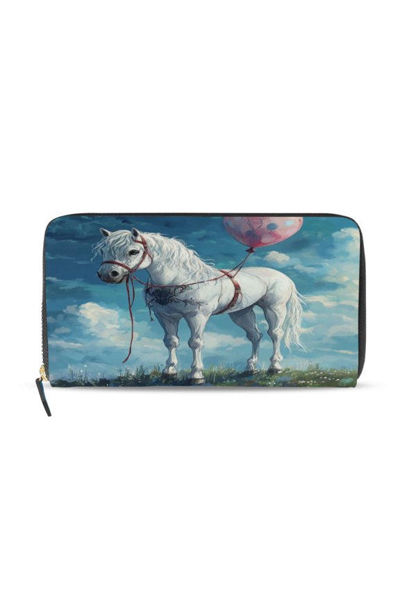 A White Horse Women's Leather Wallet Fashion Retro Multi Card Holder with Cell Phone Pocket Mothers Day Gifts