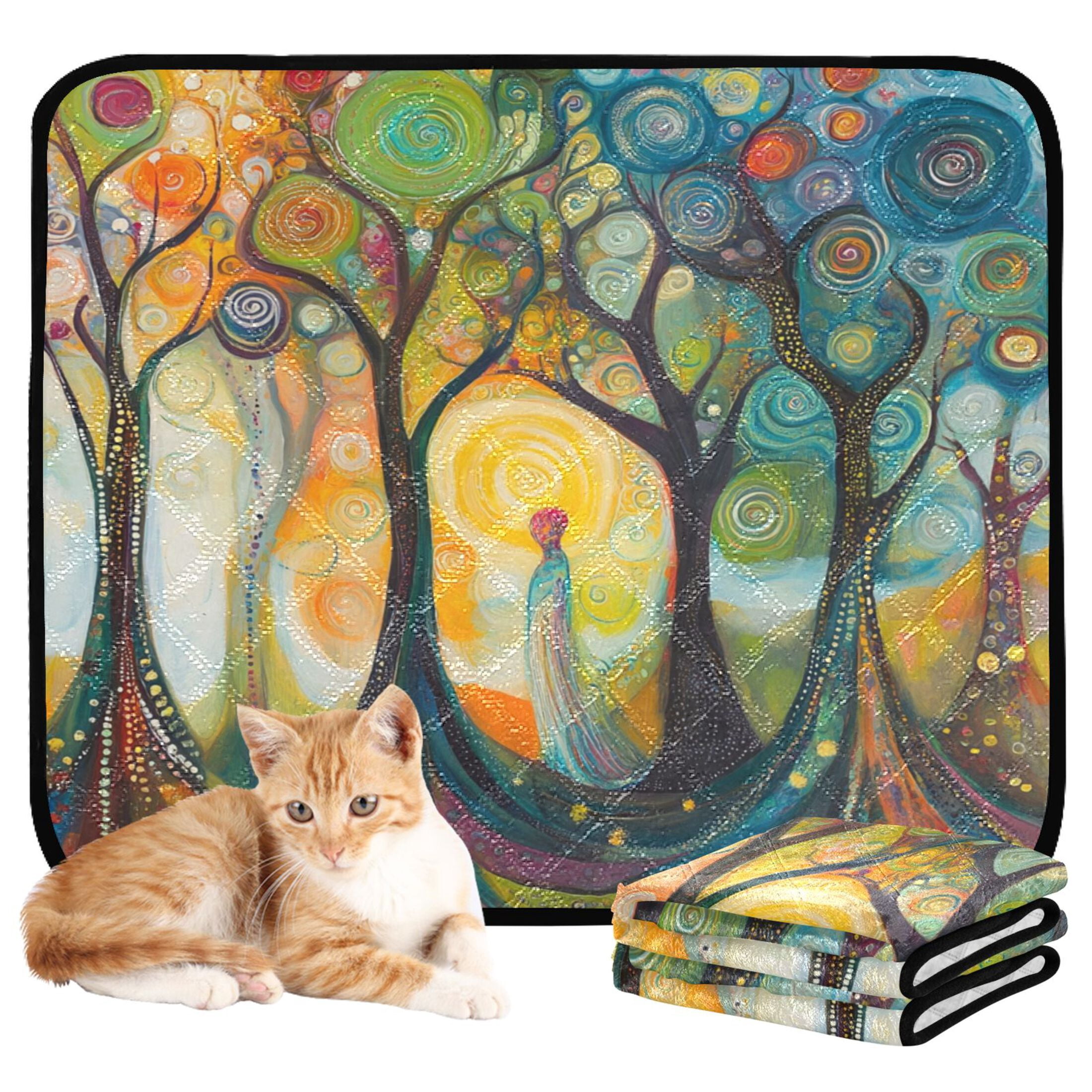 Qxltty Abstract Forest Cat litter Pads Pet Set of 3 Diaper Mats Center Anti-leakage Layer Absorbent Soft and Comfortable