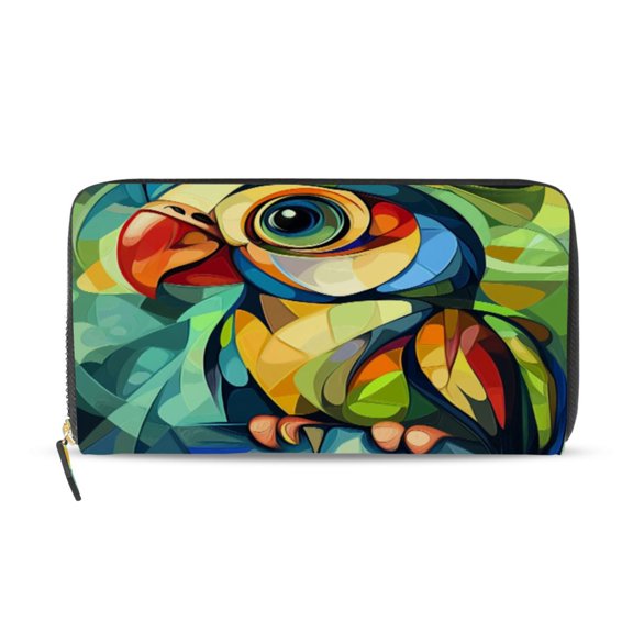 Qxltty Abstract Mini Parrot Women's Leather Wallet Fashion Retro Multi Card Holder with Cell Phone Pocket Mothers Day Gifts