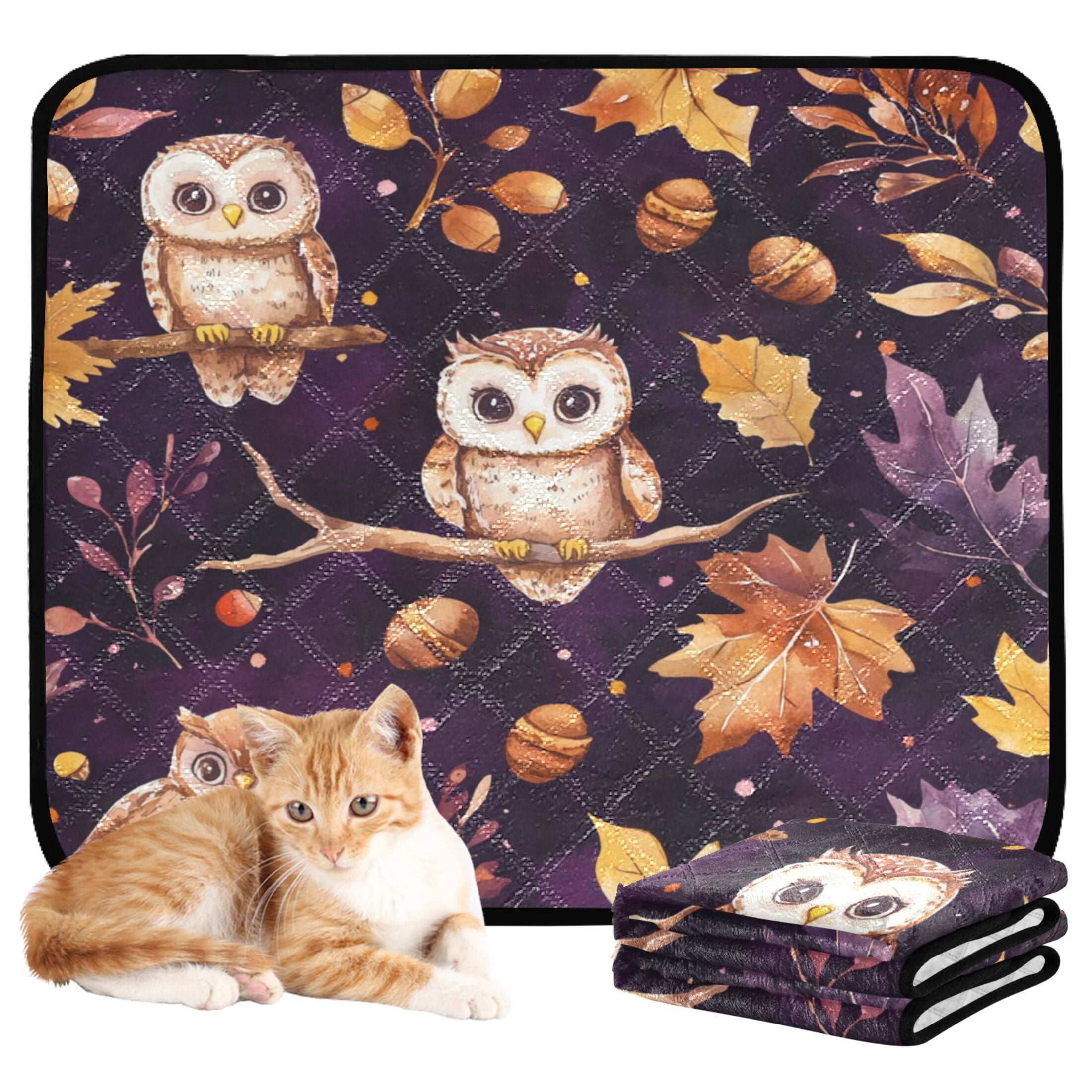 Qxltty Adorable Baby Owls and Acorns Pattern Cat litter Pads Pet Set of 3 Diaper Mats Center Anti-leakage Layer Absorbent Soft and Comfortable