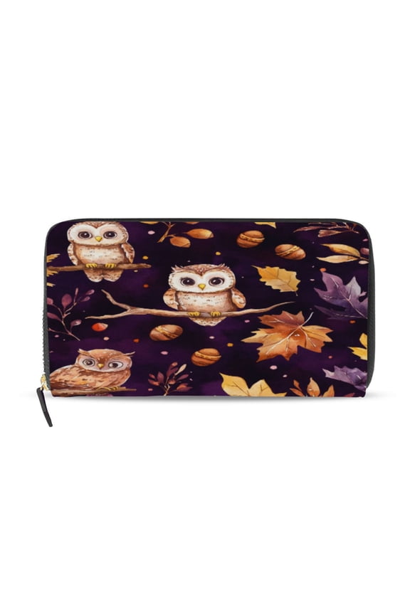 Adorable Baby Owls and Acorns Pattern Women's Leather Wallet Fashion Retro Multi Card Holder with Cell Phone Pocket Mothers Day Gifts