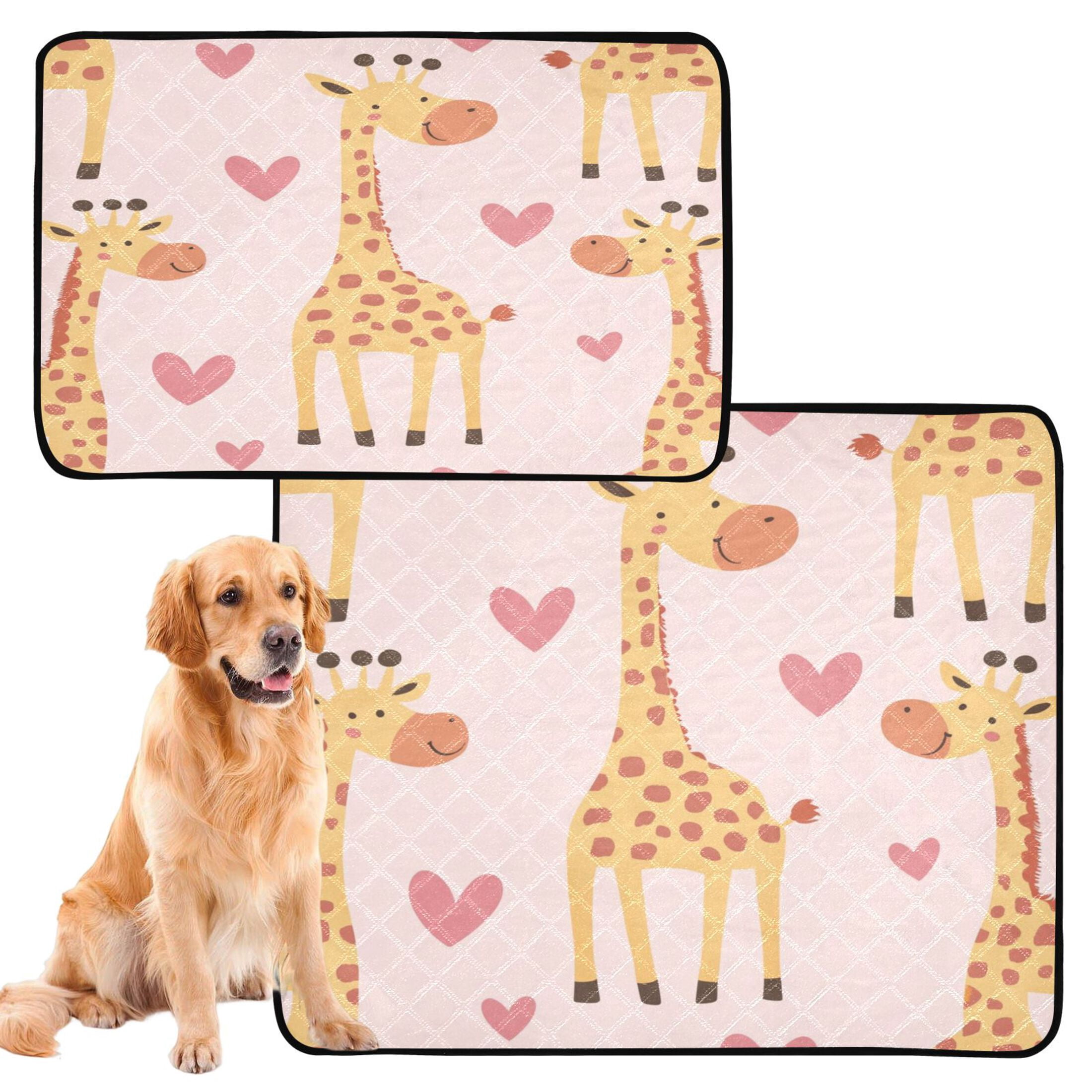 Qxltty Adorable Cartoon Giraffes Heart Pattern Cat litter Pads Pet Set of 2 Diaper Mats Center Anti-leakage Layer Absorbent Soft and Comfortable