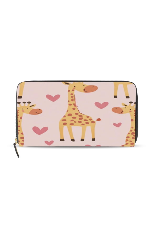 Adorable Cartoon Giraffes Heart Pattern Women's Leather Wallet Fashion Retro Multi Card Holder with Cell Phone Pocket Mothers Day Gifts