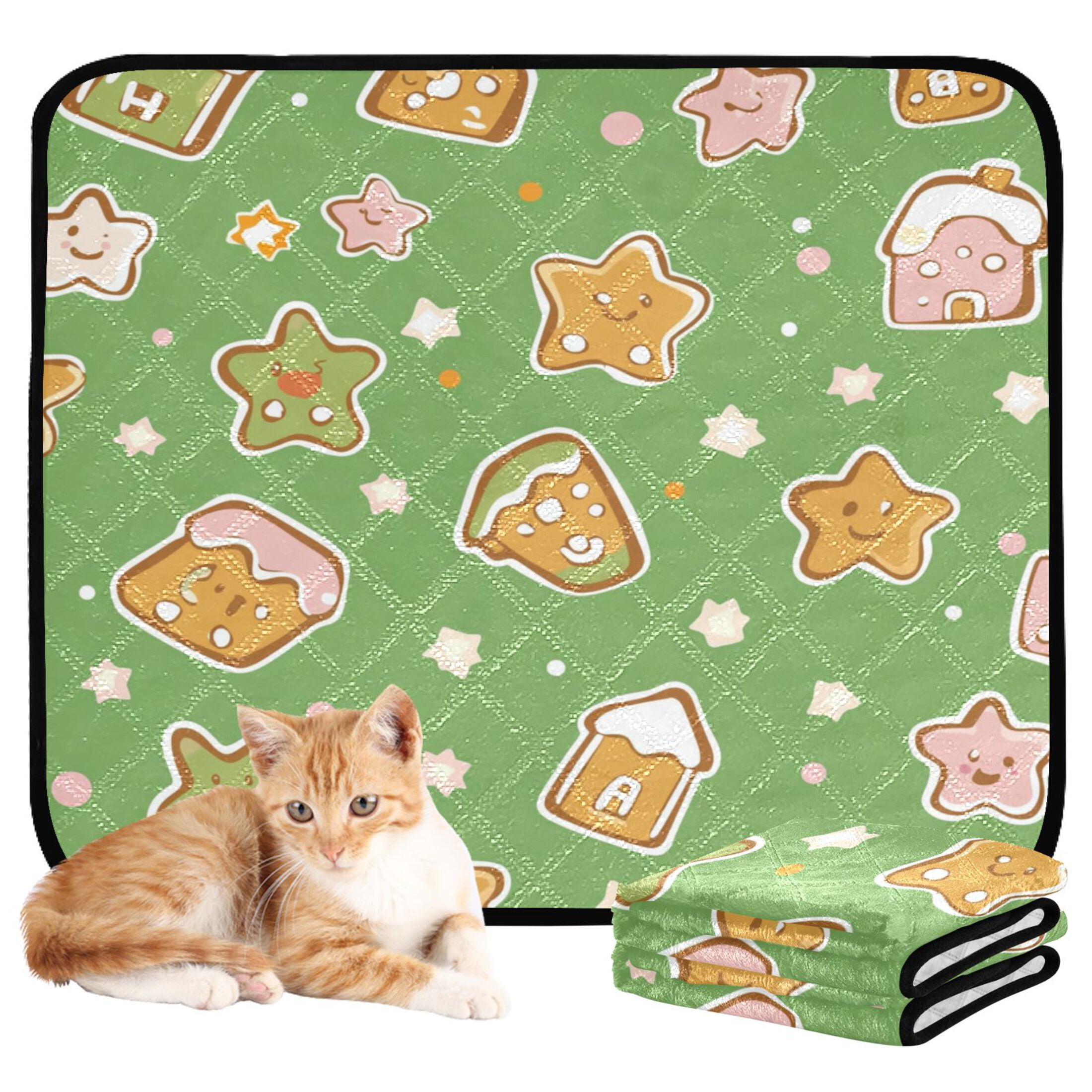 Qxltty Adorable Star House Grenn Pattern Cat litter Pads Pet Set of 3 Diaper Mats Center Anti-leakage Layer Absorbent Soft and Comfortable