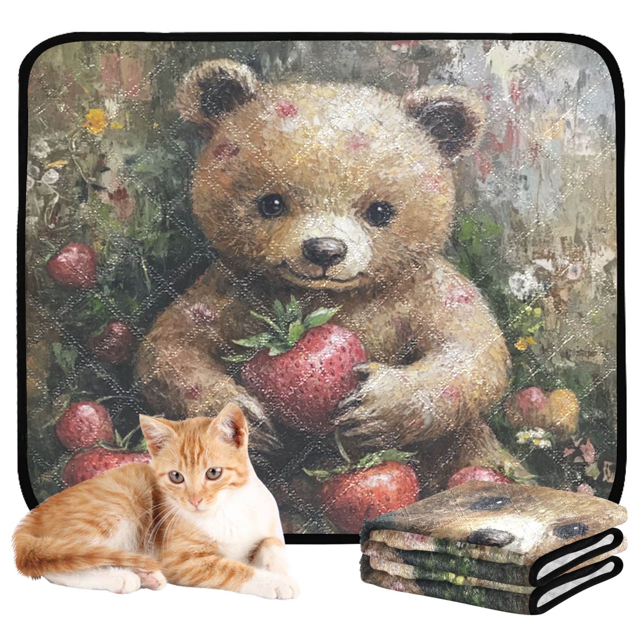 Qxltty Adorable Strawberry Bear Cat litter Pads Pet Set of 3 Diaper Mats Center Anti-leakage Layer Absorbent Soft and Comfortable