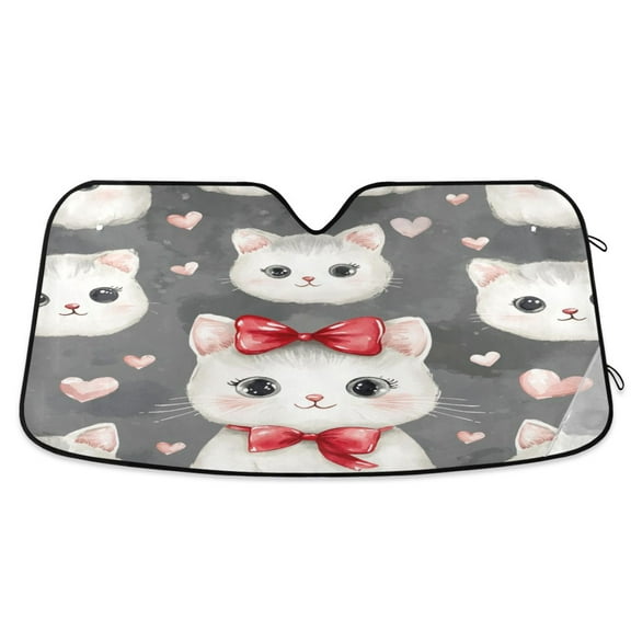 Qxltty Adorable White Cats Pattern Car Windshield Sunshades Foldable UV Rays Sun Visor Protector Keep Your Vehicle Cool 53×23.5in