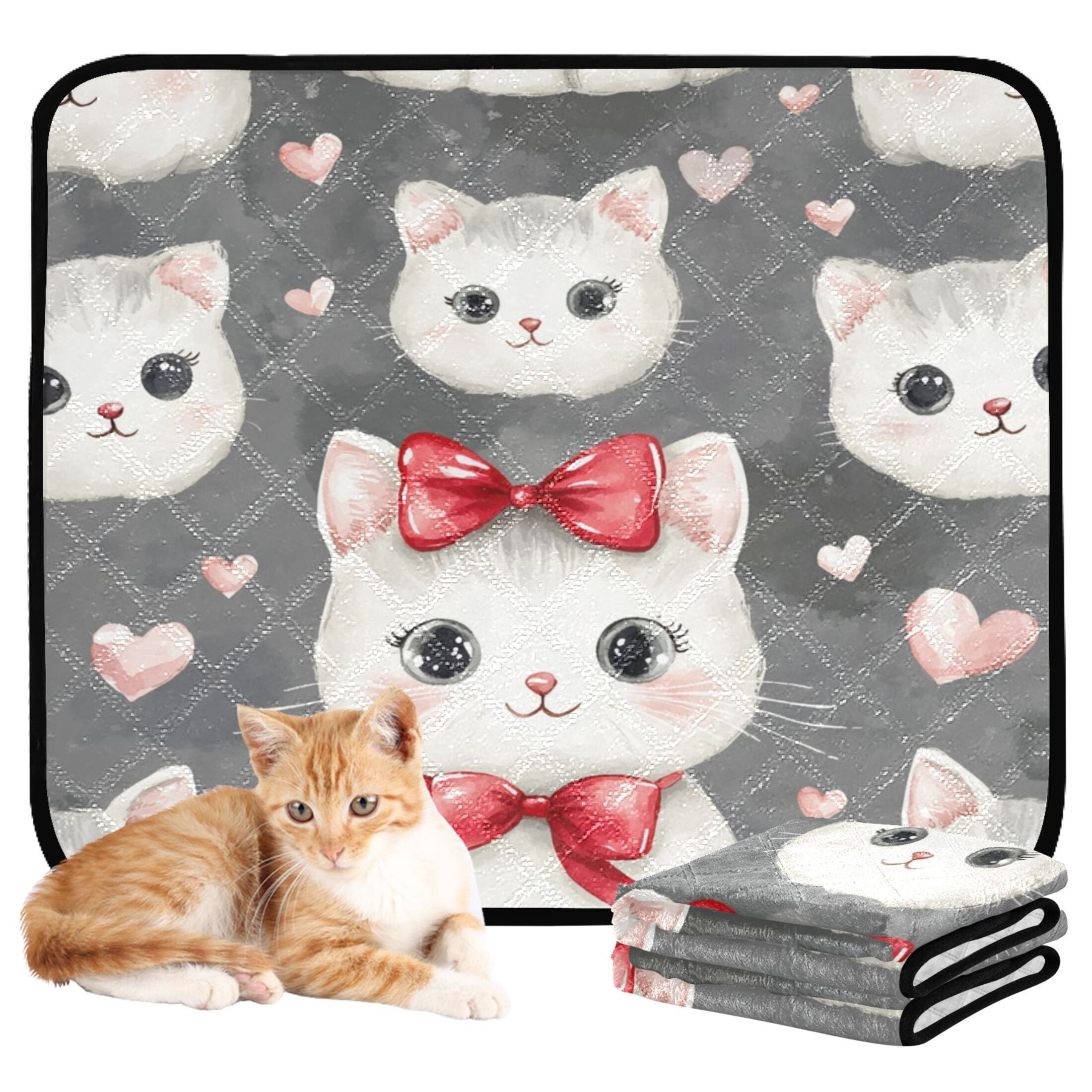 Qxltty Adorable White Cats Pattern Cat litter Pads Pet Set of 3 Diaper Mats Center Anti-leakage Layer Absorbent Soft and Comfortable