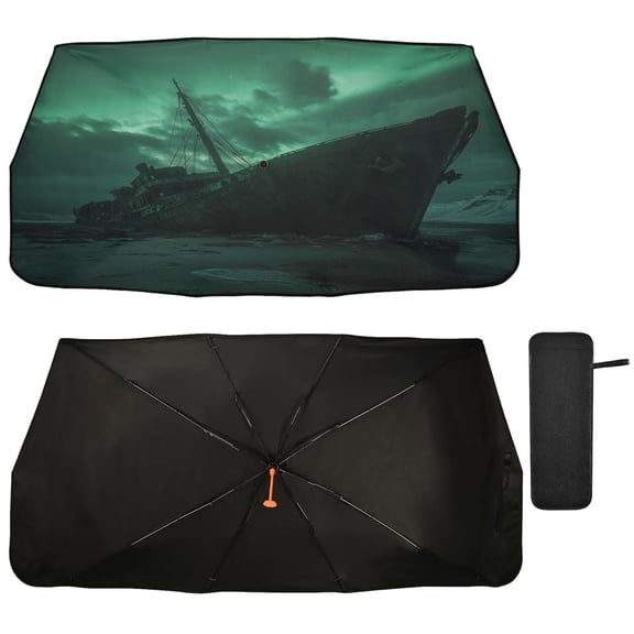 Qxltty Aground Boat Car Windshield Sunshade Umbrella Quality Black Rubberized Fabric Can Effectively Block UV Rays Heat