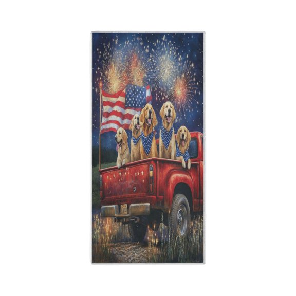 Qxltty American Fireworks Dogs Truck Ultra-Thin Lightweight Towel Quick-Dry Absorbent Portable Towel Ideal for Camping Running Cycling Gym Use