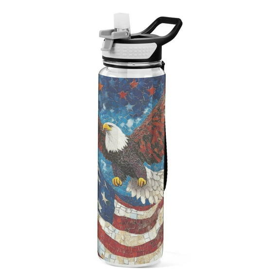 Qxltty American Flag Bald Eagle Water Bottle 32 oz with Straw BPA Free Reusable Fitness Sport Bottle Perfect for Travel School Outdoors and Gym
