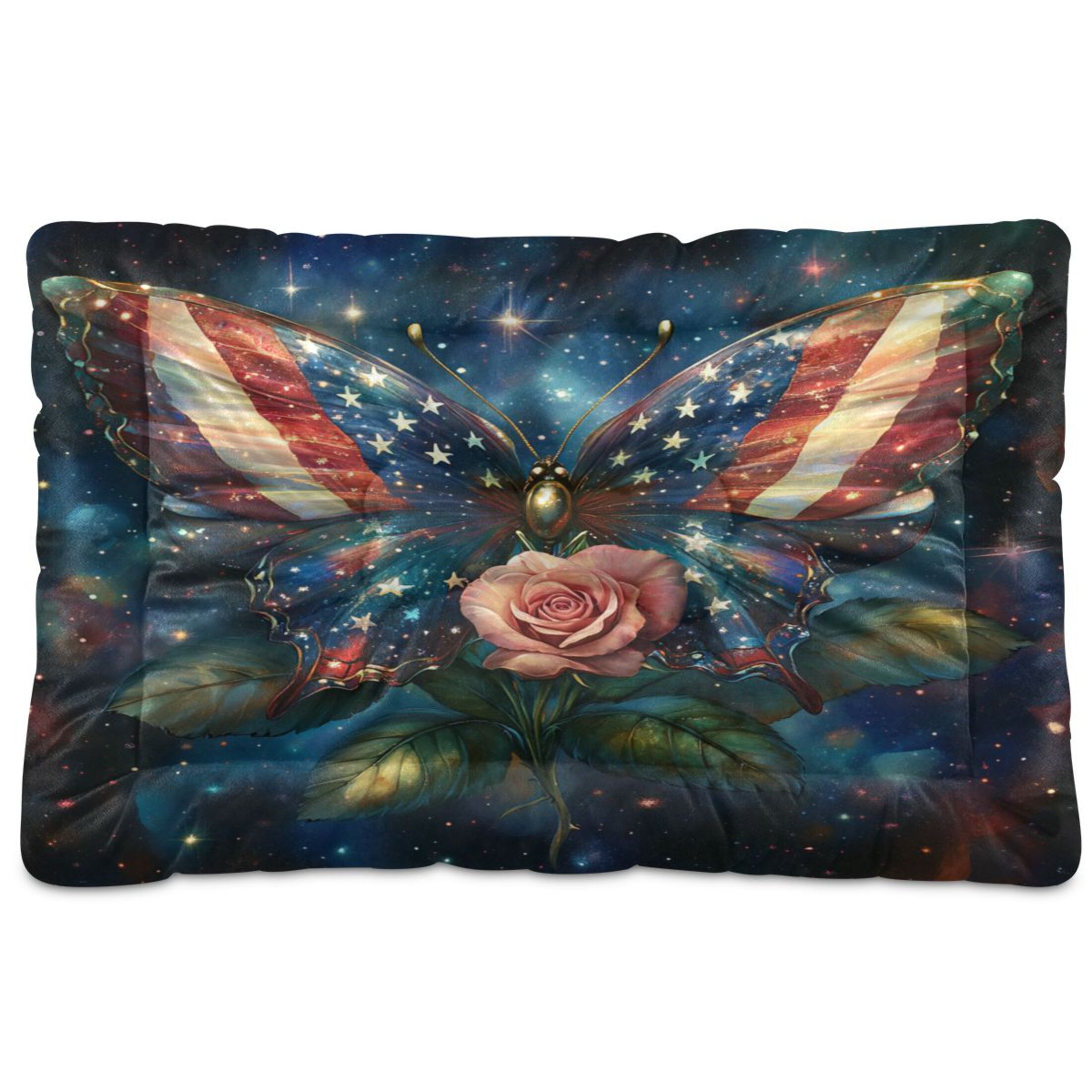 Qxltty American Flag Butterfly Ped Pad Wear-resistant and Hard to Bite Through Sleeping Pad for Small Medium Large Dogs Winter Pet Bed 36×24in