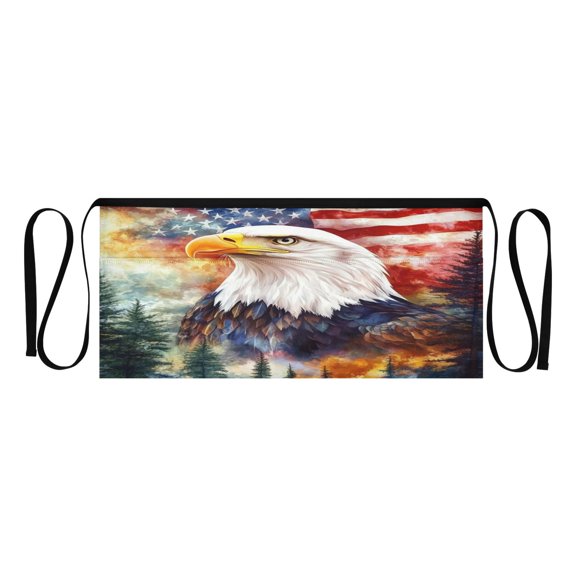Qxltty American Flag Eagle Tree Kitchen Cooking Apron for Women Men with Pockets Waiter Short Aprons