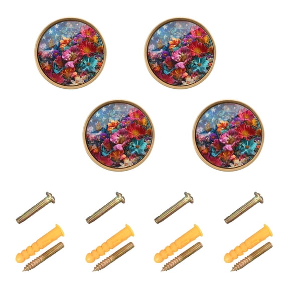 Qxltty American Flag Flower Cabinet Knobs Kitchen Drawer Knobs Round Door Pulls Dressing Table Wardrobe Closet Knob Handles Decorative Set of 4