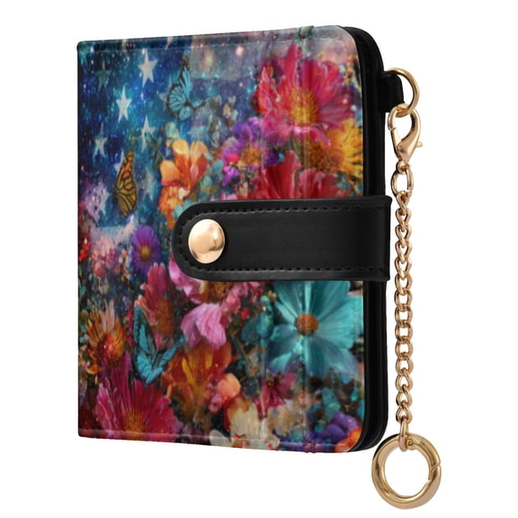 Qxltty American Flag Flower Ladies Wallet Rfid Slim Thin Compact Credit Card Women Wallet Zipper Coin Pocket and ID Window for Female Gifts