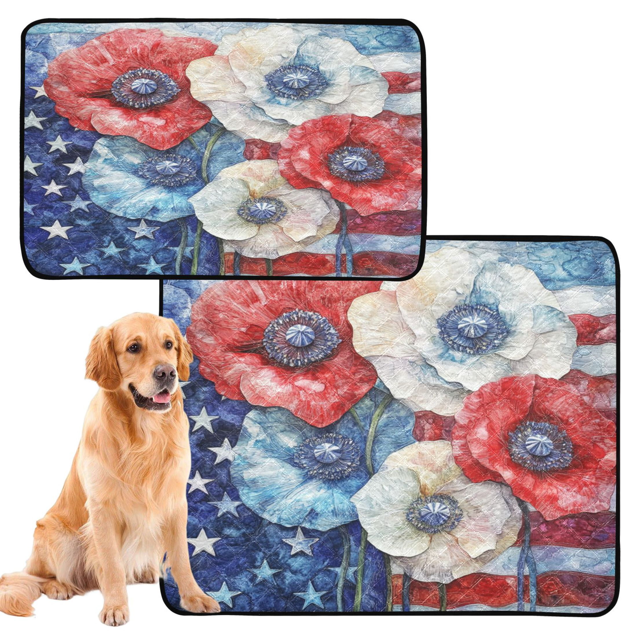 Qxltty American Flag Flowers Cat litter Pads Pet Set of 2 Diaper Mats Center Anti-leakage Layer Absorbent Soft and Comfortable