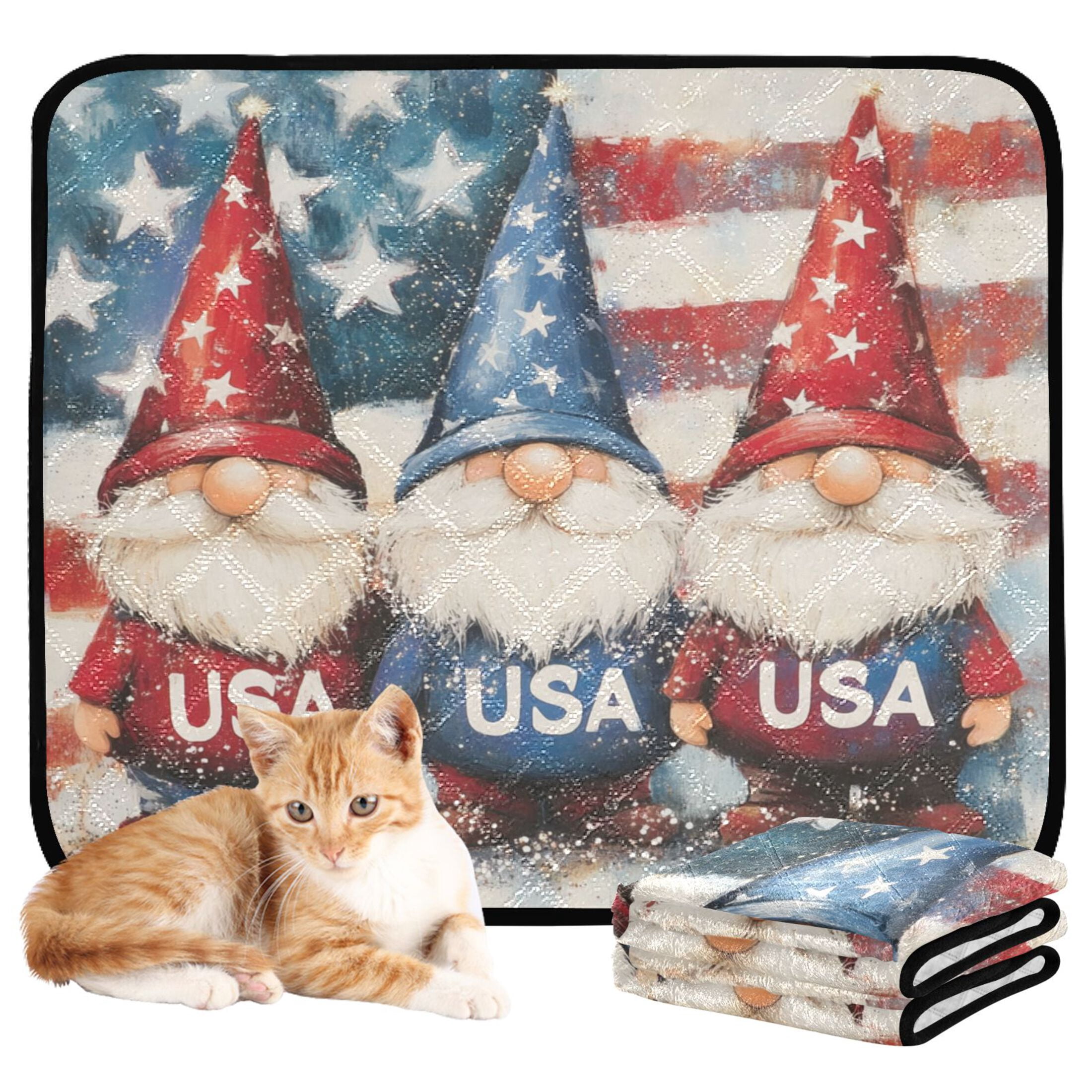 Qxltty American Flag Gnome Cat litter Pads Pet Set of 3 Diaper Mats Center Anti-leakage Layer Absorbent Soft and Comfortable