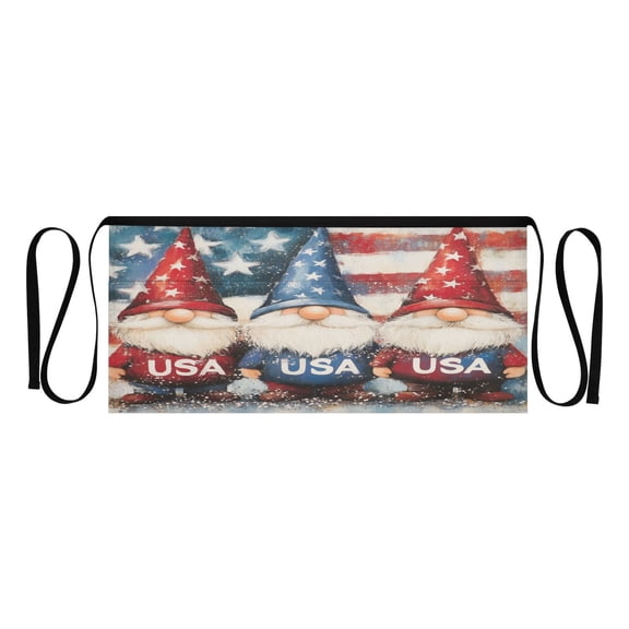 Qxltty American Flag Gnome Kitchen Cooking Apron for Women Men with Pockets Waiter Short Aprons