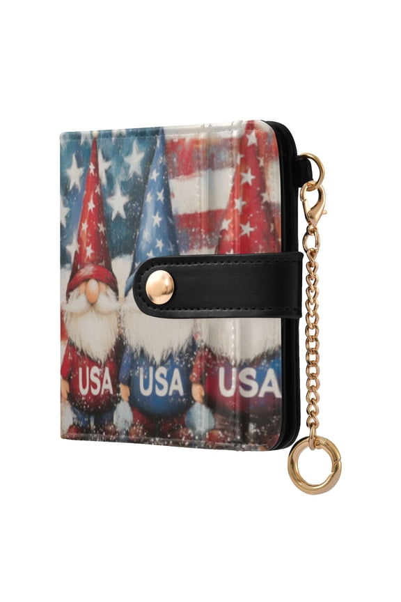 American Flag Gnome Ladies Wallet Rfid Slim Thin Compact Credit Card Women Wallet Zipper Coin Pocket and ID Window for Female Gifts