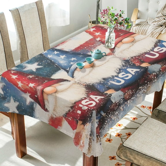 Qxltty American Flag Gnome Square Tablecloth 54×54in Thick Wrinkle Resistant Heat Proof Durable Table Cover for Dining Table