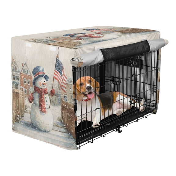 Qxltty American Flag Snowman Crate Cover Durable Oxford Cloth Pet Kennel Sunshade Universal Fit for 47in Wire Cage
