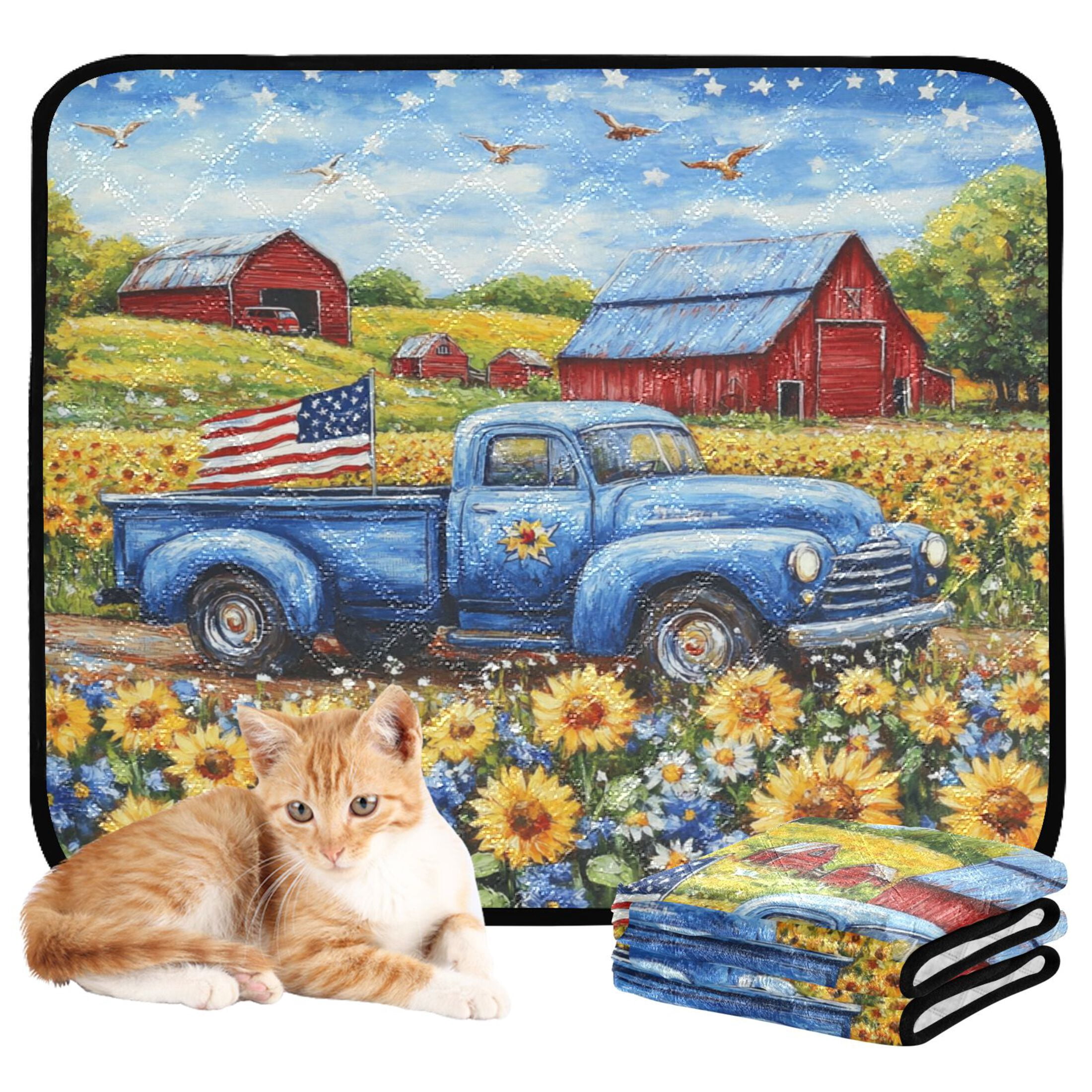 Qxltty American Flag Truck Cat litter Pads Pet Set of 3 Diaper Mats Center Anti-leakage Layer Absorbent Soft and Comfortable