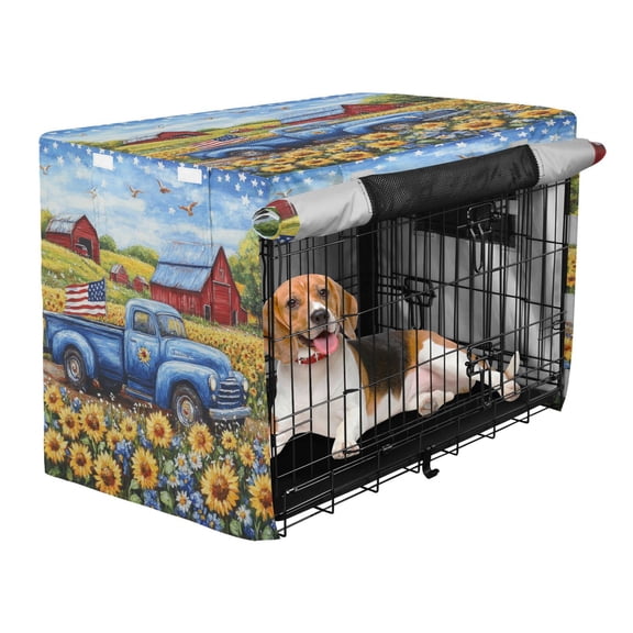 Qxltty American Flag Truck Crate Cover Durable Oxford Cloth Pet Kennel Sunshade Universal Fit for 40in Wire Cage