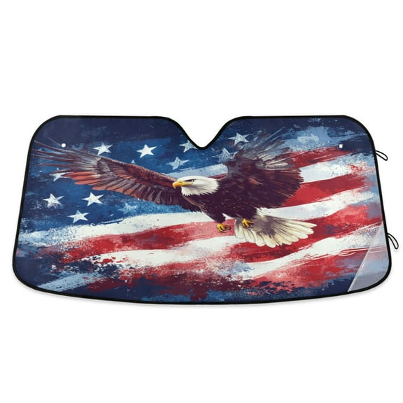 Qxltty American Flag with Eagle Car Windshield Sunshades Foldable UV Rays Sun Visor Protector Keep Your Vehicle Cool 53×23.5in