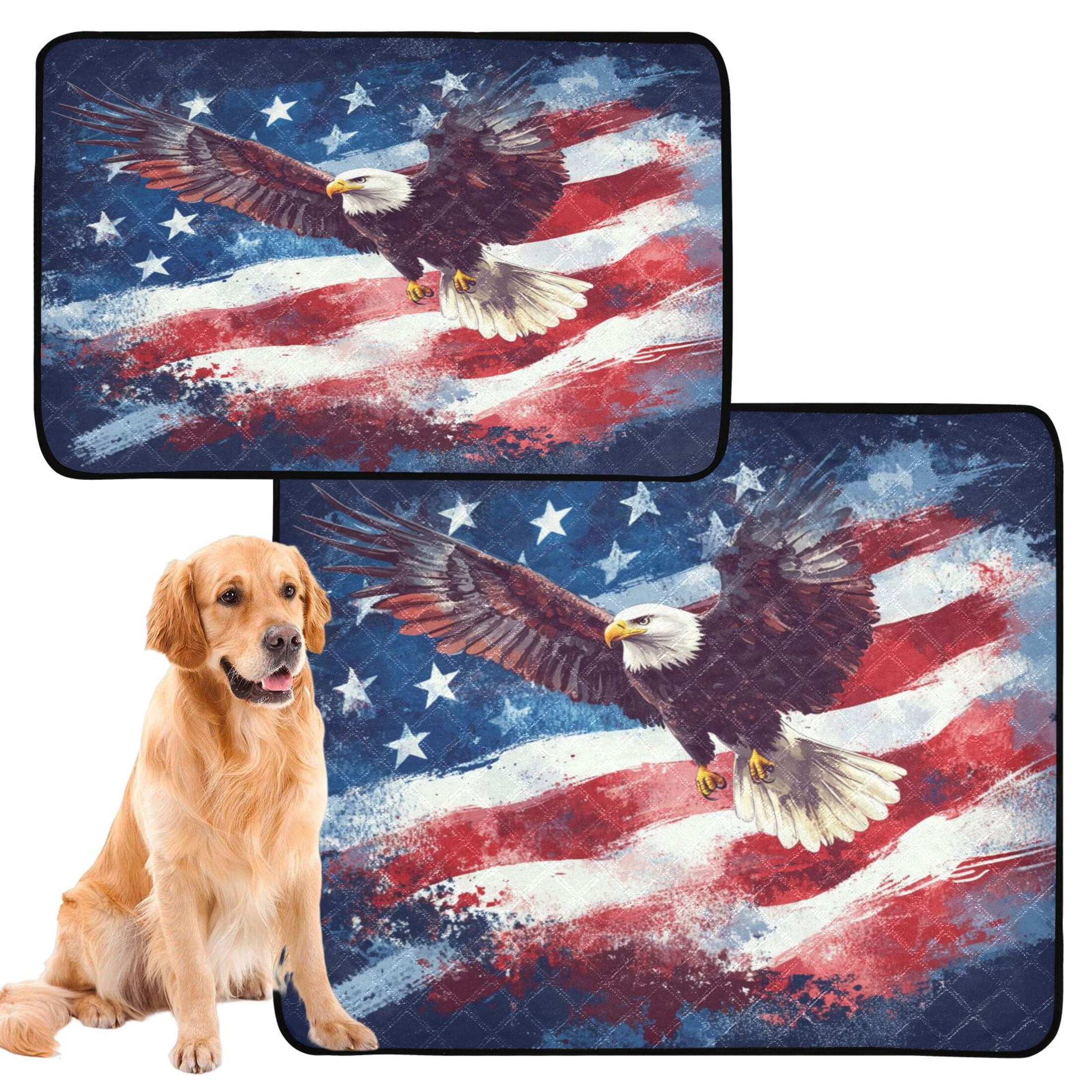 Qxltty American Flag with Eagle Cat litter Pads Pet Set of 2 Diaper Mats Center Anti-leakage Layer Absorbent Soft and Comfortable