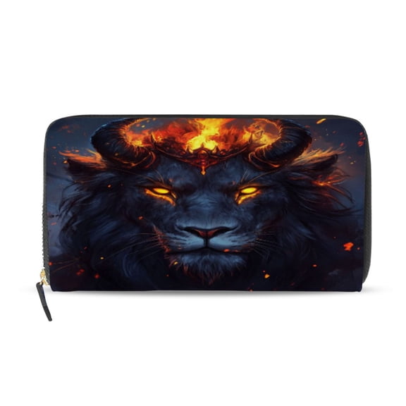 Qxltty An Evil Dark Lion Pattern Women's Leather Wallet Fashion Retro Multi Card Holder with Cell Phone Pocket Mothers Day Gifts
