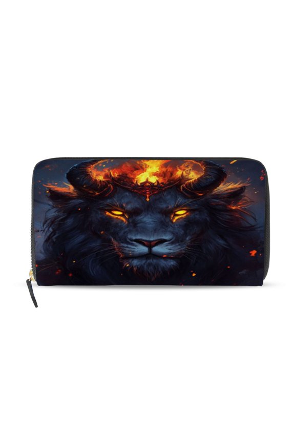 An Evil Dark Lion Pattern Women's Leather Wallet Fashion Retro Multi Card Holder with Cell Phone Pocket Mothers Day Gifts
