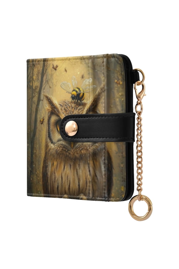 An Owl with Bumblebee Pattern Ladies Wallet Rfid Slim Thin Compact Credit Card Women Wallet Zipper Coin Pocket and ID Window for Female Gifts