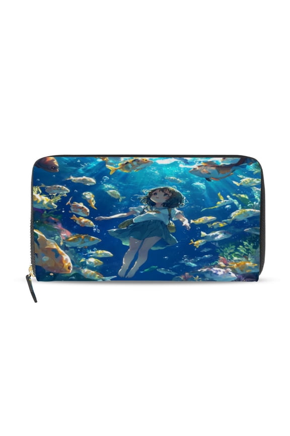 An Undersea World Lass Women's Leather Wallet Fashion Retro Multi Card Holder with Cell Phone Pocket Mothers Day Gifts