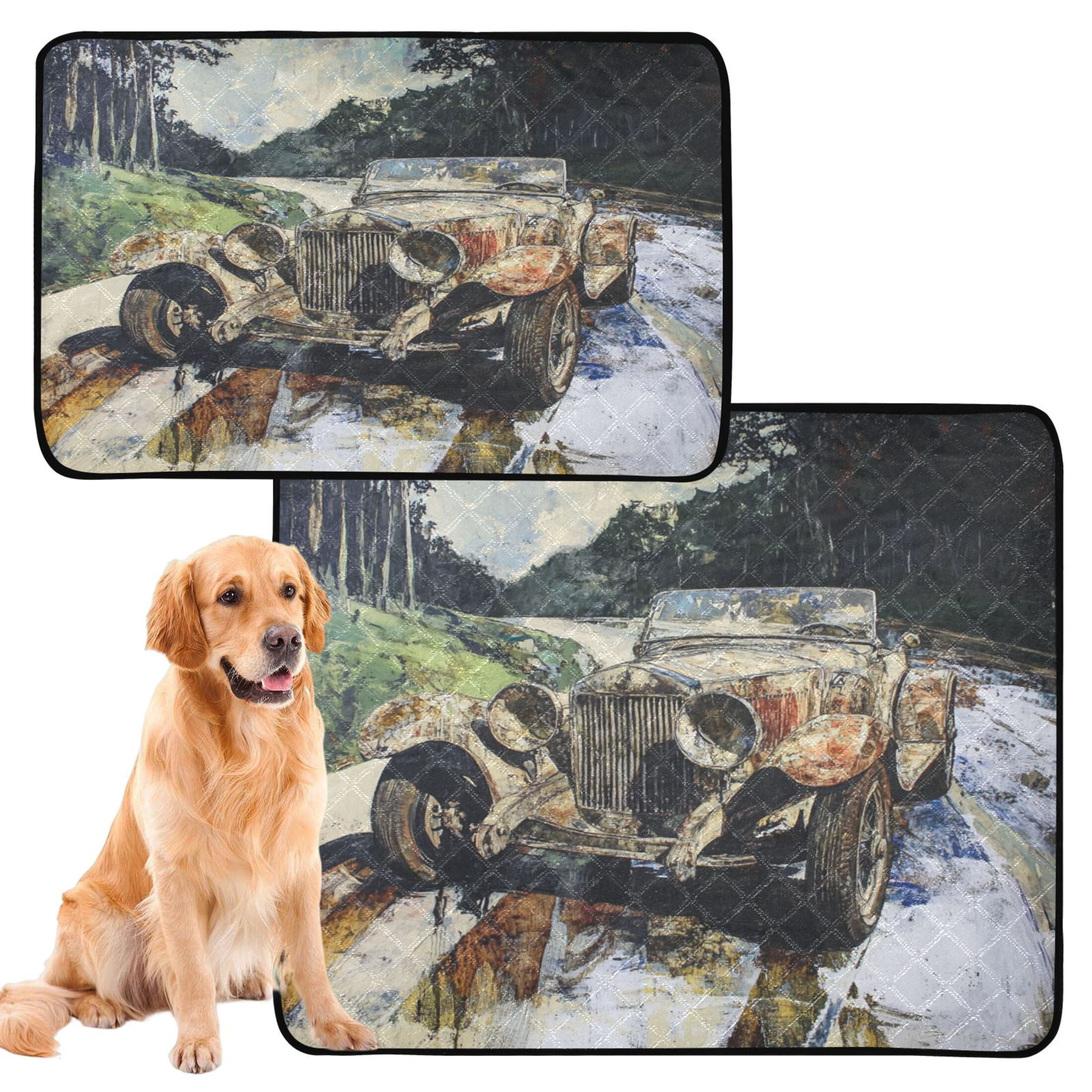 Qxltty Ancient Cars Cat litter Pads Pet Set of 2 Diaper Mats Center Anti-leakage Layer Absorbent Soft and Comfortable