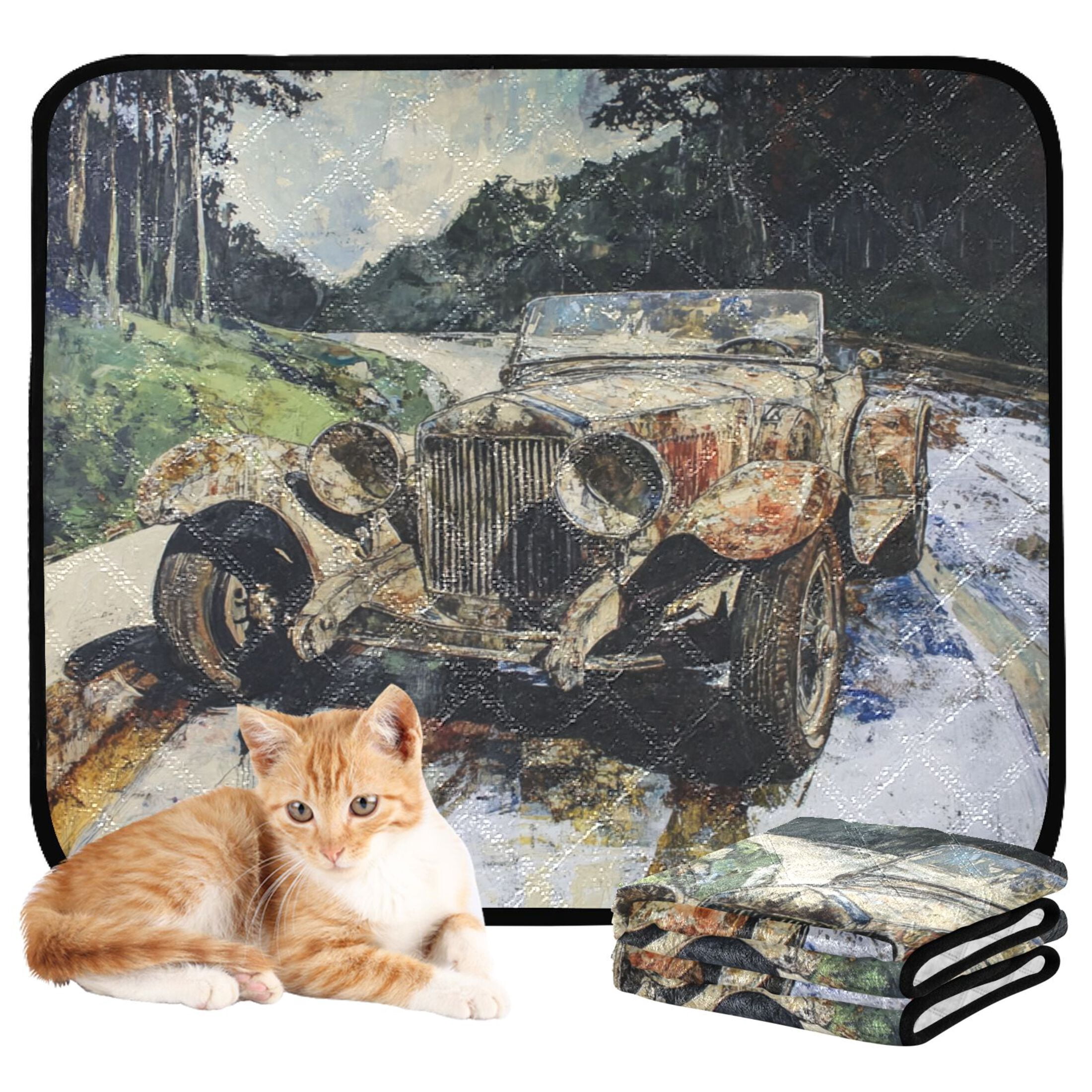 Qxltty Ancient Cars Cat litter Pads Pet Set of 3 Diaper Mats Center Anti-leakage Layer Absorbent Soft and Comfortable
