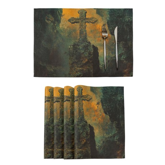 Qxltty Ancient Crosses Placemats Set of 4 Heat Resistant Non-Slip Place mat for Dining Table Washable Durable Polyester Woven Table Decorations