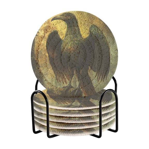 Qxltty Ancient Giant Eagle Drink Coasters with Holder 6pcs Handmade Woven Simple Vintage Saucer Set