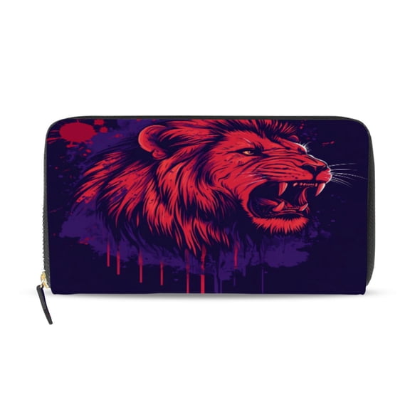 Qxltty Angry Red Lion Pattern Women's Leather Wallet Fashion Retro Multi Card Holder with Cell Phone Pocket Mothers Day Gifts