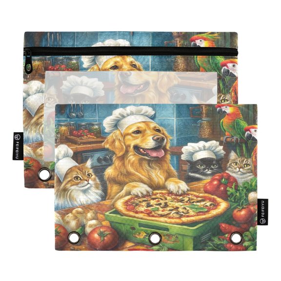 Qxltty Animal Kitchen Pencil Pouches for 3 Ring Binder Clear Window Zipper Pencil Case for Office College Supplies