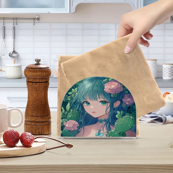 Qxltty Anime Cactus Lass Acrylic Napkin Holder Set of 1 Transparent Dining Table Kitchen Cafeteria Home Decor 4.1x4.9x1.97in