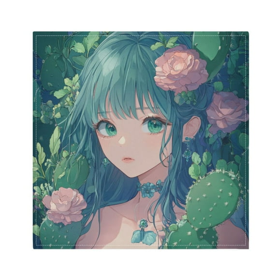 Qxltty Anime Cactus Lass Napkins 20×20in Perfect for Parties Dinners Weddings Cocktail Housewarming Cloth Napkins Set of 6