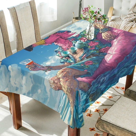 Qxltty Anime Flamingo Square Tablecloth 60×120in Thick Wrinkle Resistant Heat Proof Durable Table Cover for Dining Table